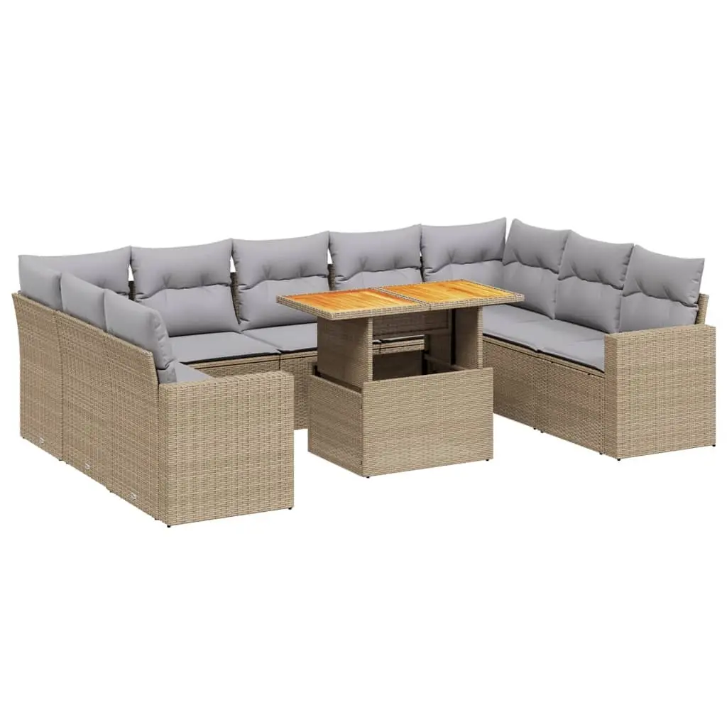Garden Sofa Set 10 Piece Outdoor Furniture Beige Poly Rattan Modular Patio