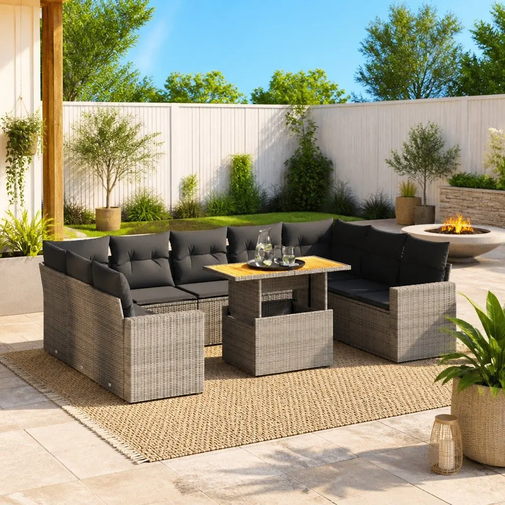 Garden Sofa Set 10 Piece Outdoor Furniture Patio Lounger Grey Poly Rattan