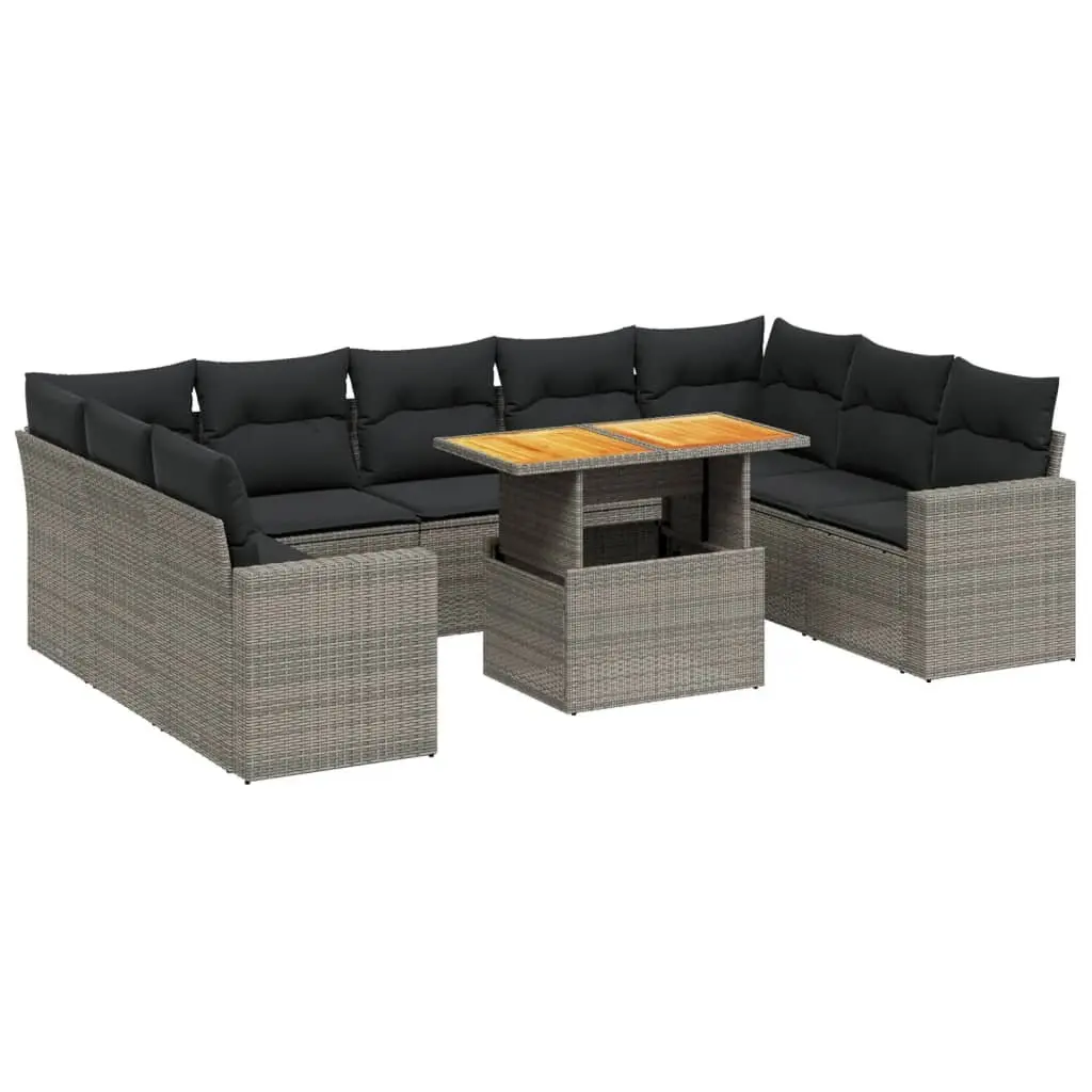Garden Sofa Set 10 Piece Outdoor Furniture Patio Lounger Grey Poly Rattan