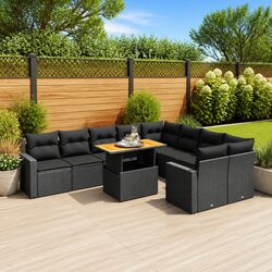 Garden Sofa Set 10 Piece Outdoor Furniture Black Poly Rattan Patio Modular