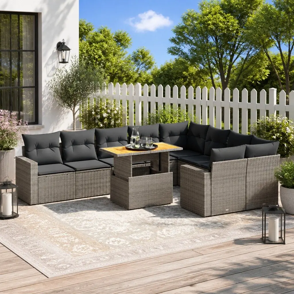 Garden Sofa Set 10 Piece Outdoor Furniture Grey Poly Rattan Modular Patio Lounge