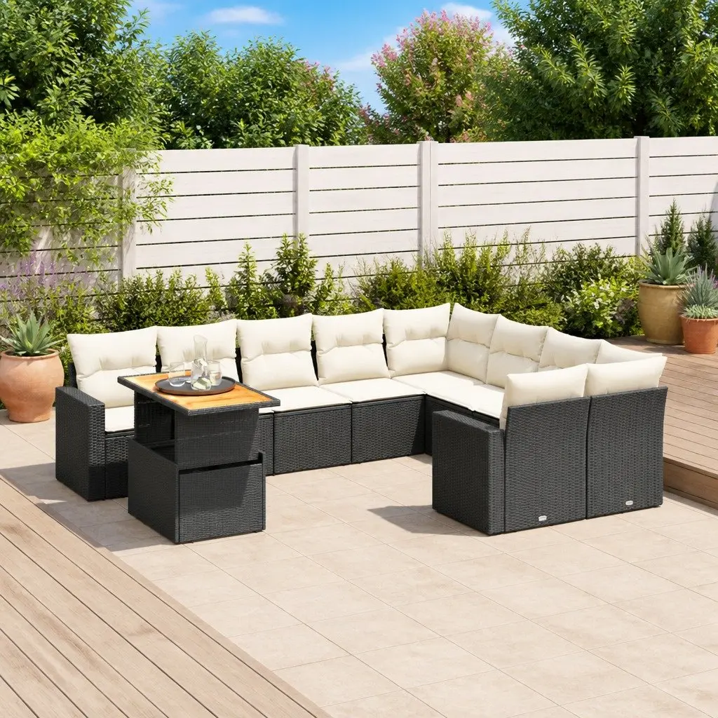 Garden Sofa Set 10 Piece Outdoor Furniture Black Poly Rattan Patio Lounge