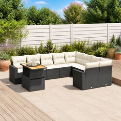 Compact 10 Piece Black Garden Sofa Set for Your Outdoors