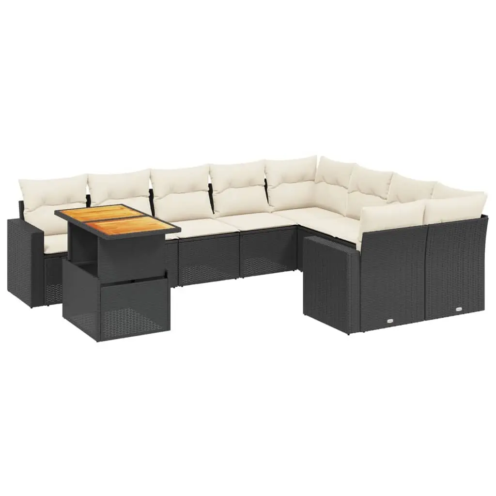 Garden Sofa Set 10 Piece Outdoor Furniture Black Poly Rattan Patio Lounge