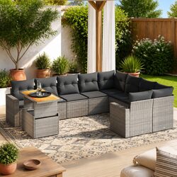 Concise 10 Piece Grey Modular Sofa Set for Outdoors