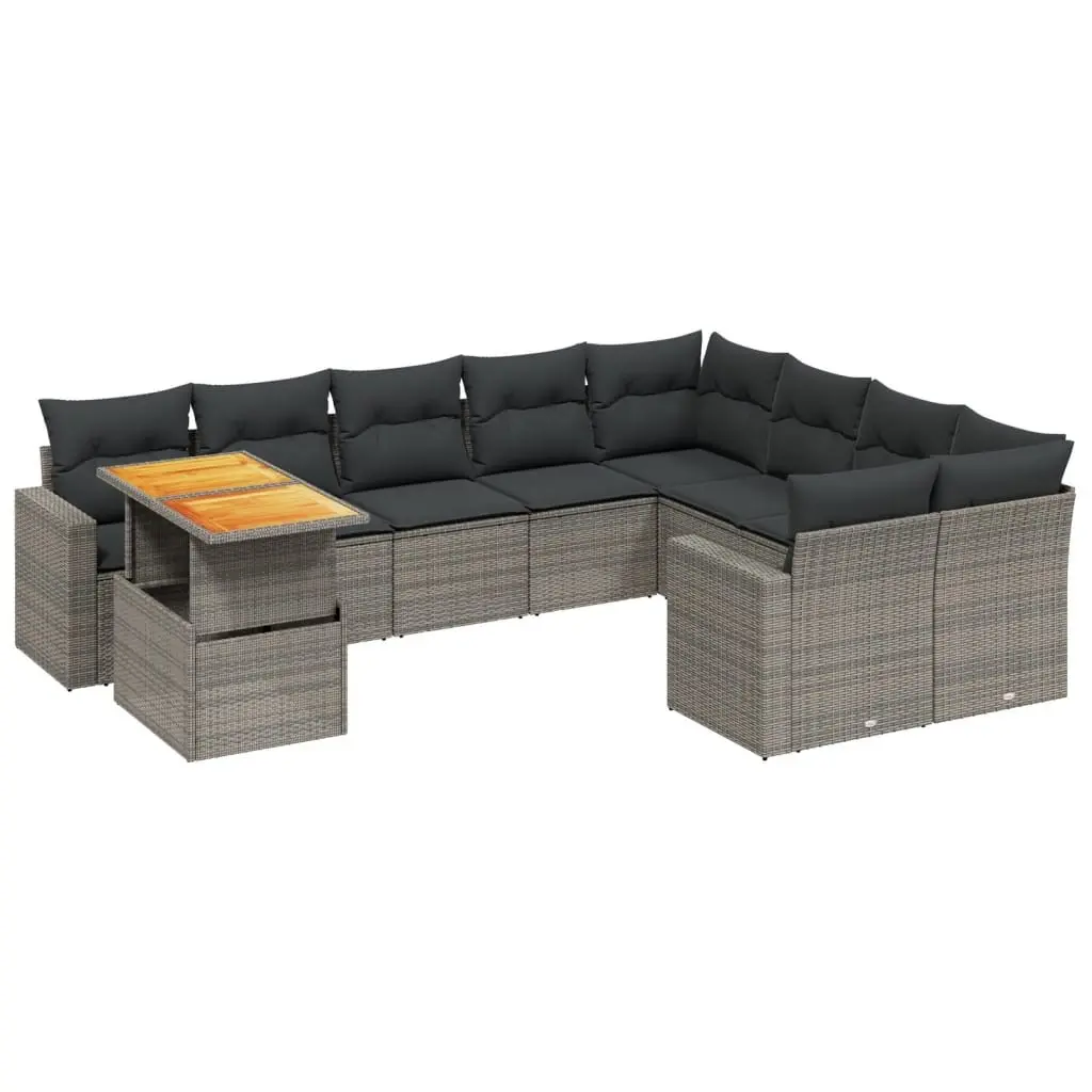 Garden Sofa Set 10 Piece Outdoor Furniture Grey Poly Rattan Modular Patio