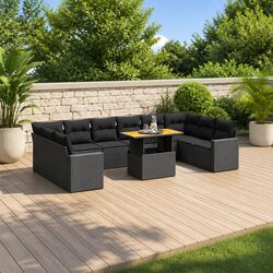 11 Piece Black Rattan Garden Sofa Set