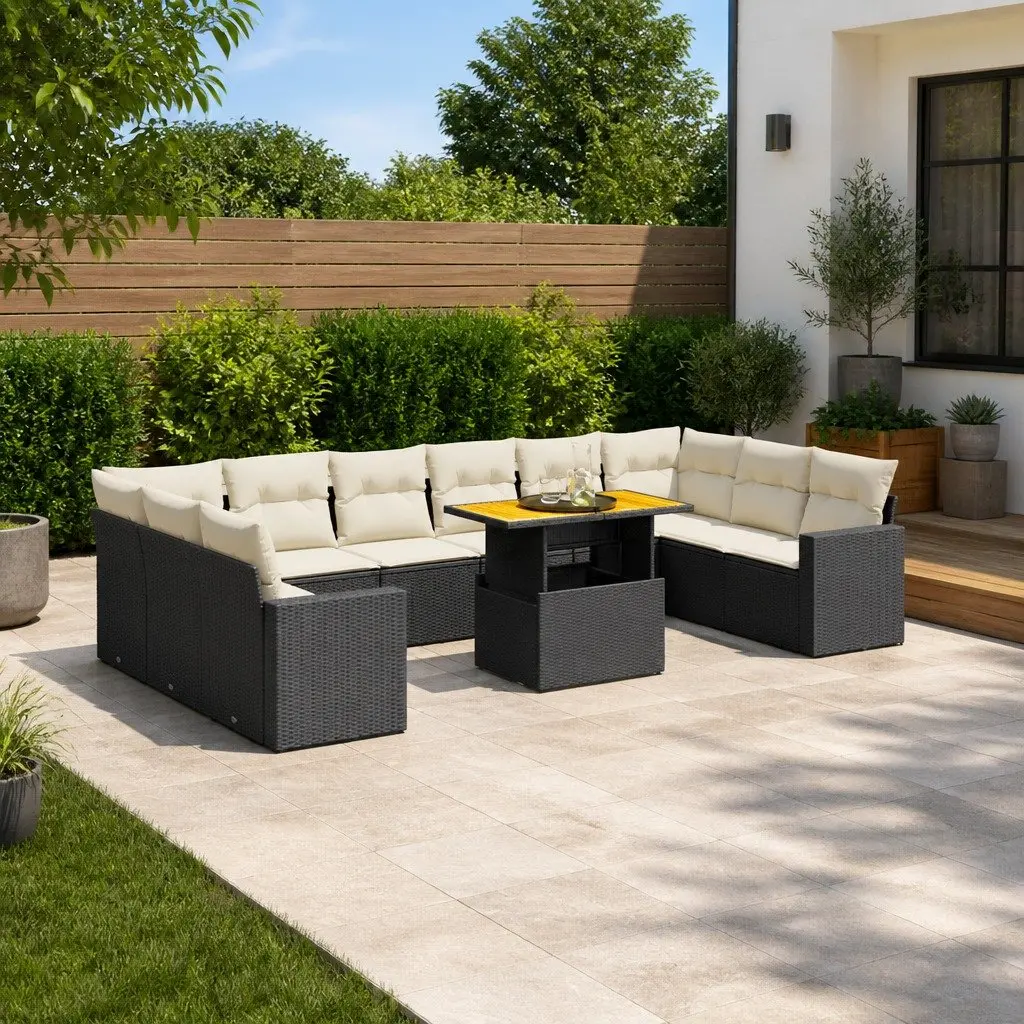Garden Sofa Set 11 Piece Outdoor Furniture Black Poly Rattan Patio Seating
