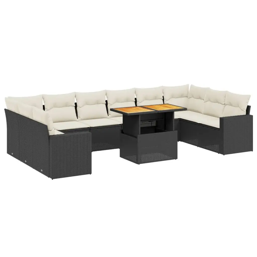 Garden Sofa Set 11 Piece Outdoor Furniture Black Poly Rattan Patio Seating