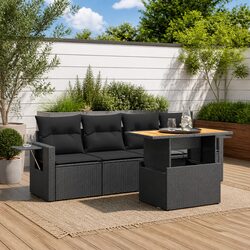 Garden Sofa Set 5 Piece Outdoor Patio Furniture Black Poly Rattan Modular Lounge
