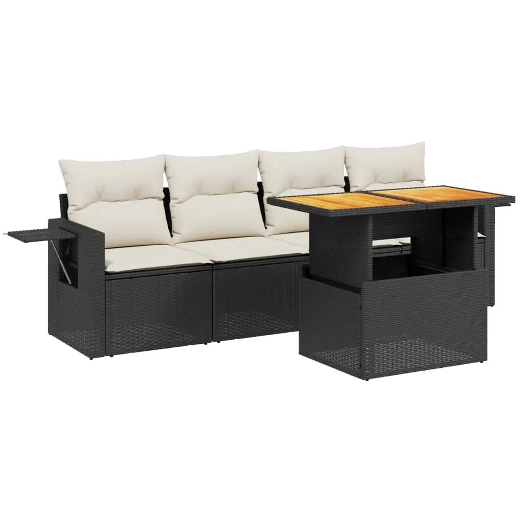5 Piece Outdoor Garden Sofa Set Poly Rattan Patio Furniture with Cushions Black