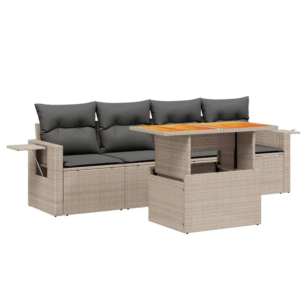 5 Piece Garden Sofa Set with Cushions Grey Outdoor Furniture Patio Rattan