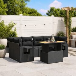 Compact 7 Piece Black Patio Sofa Set with Cushions