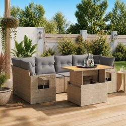 7 Piece Garden Sofa Set Outdoor Patio Furniture with Cushions Beige Poly Rattan