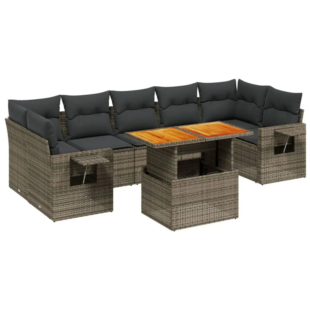 Garden Sofa Set Grey 8 Piece Modular Outdoor Furniture Adjustable Table Foldable Side Table