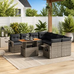Garden Sofa Set 9 Piece Outdoor Furniture Grey Poly Rattan Modular Patio Lounge