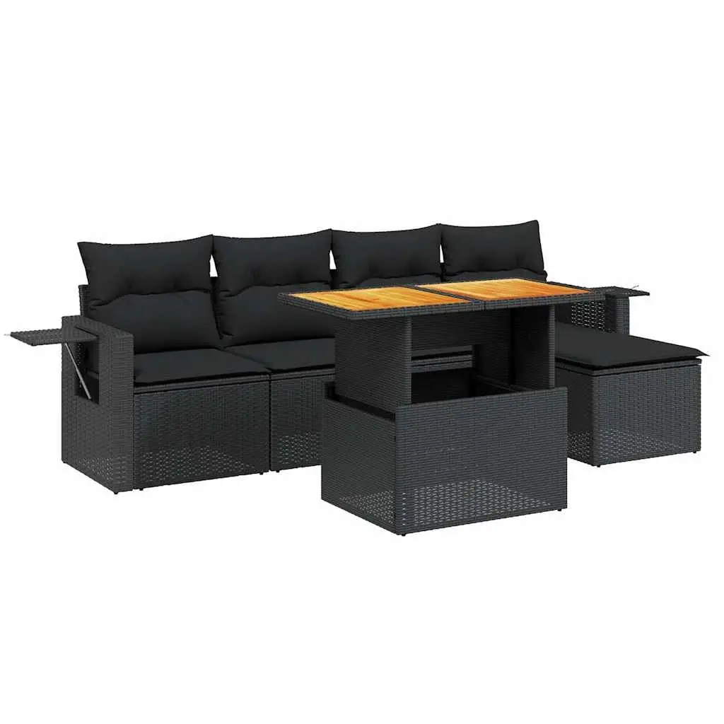 Garden Sofa Set 6 Piece Outdoor Furniture Black Poly Rattan Modular Patio