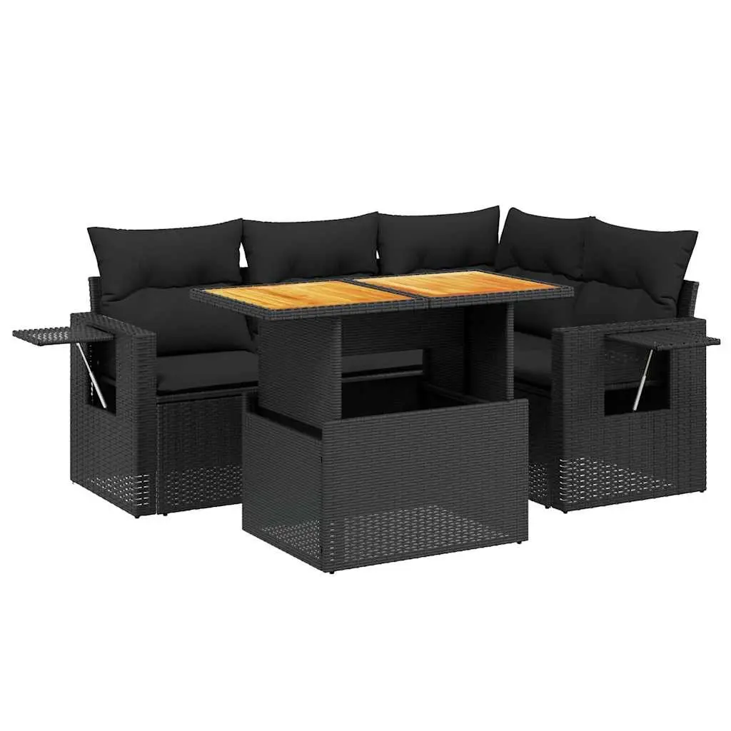 5 Piece Adjustable Patio Furniture Set Black Poly Rattan Outdoor Garden Sofa