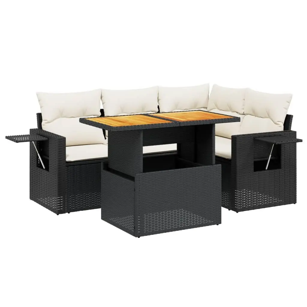 Garden Sofa Set 5 Piece Outdoor Furniture Black Poly Rattan Patio Seating with