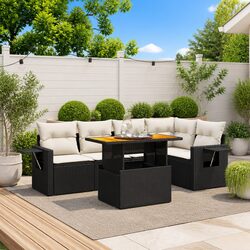 Garden Sofa Set 6 Piece Outdoor Furniture Black Poly Rattan Patio Lounge with