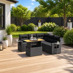 Compact 6 Piece Modular Garden Sofa Set – Black
