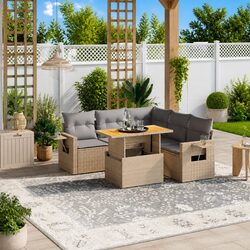 Garden Sofa Set 6 Piece Outdoor Furniture Patio Beige Poly Rattan Modular Lounge