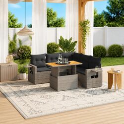 Garden Sofa Set 6 Piece Outdoor Furniture Grey Poly Rattan Modular Patio Lounge
