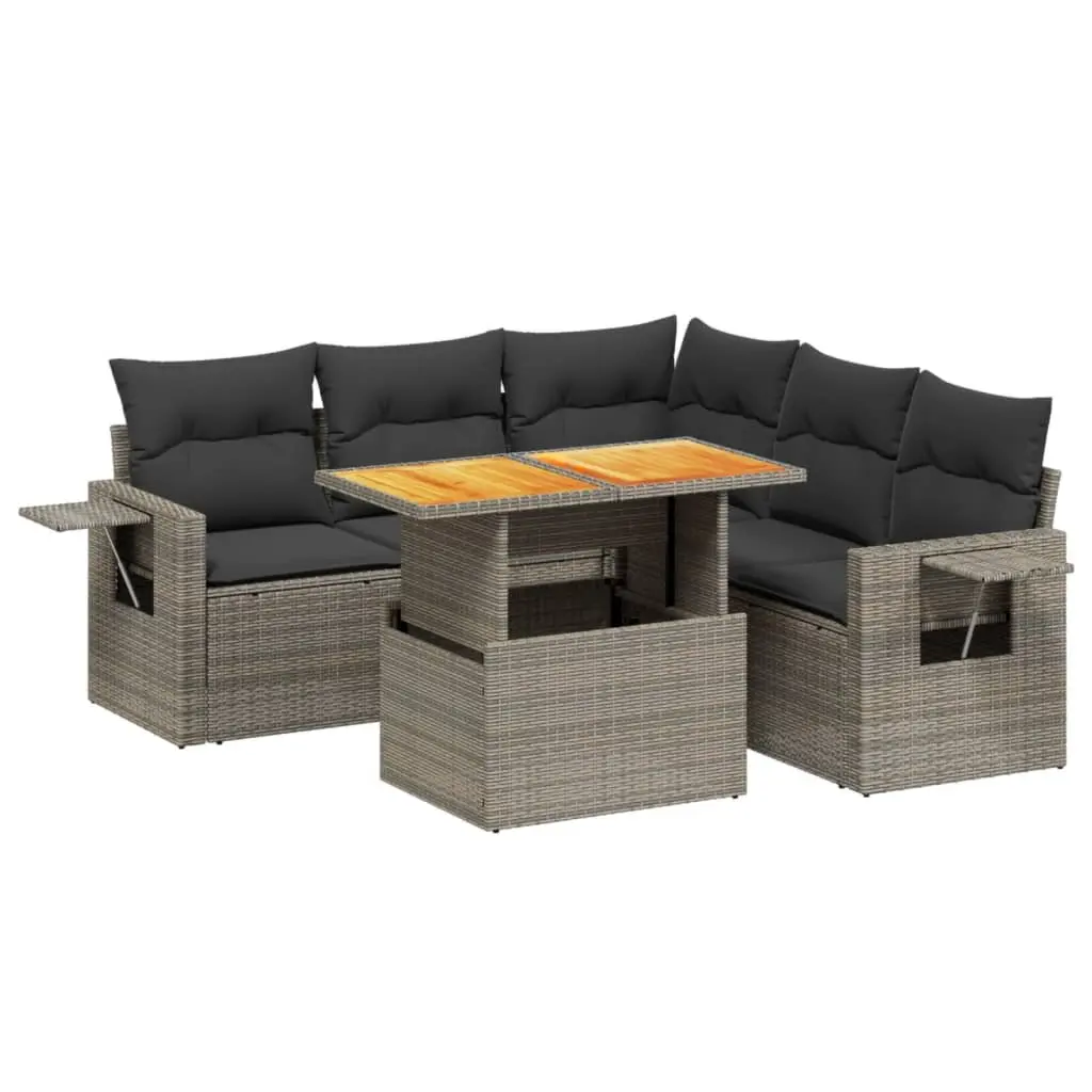 Garden Sofa Set Grey 6 Piece Modular Outdoor Furniture Durable Weather Resistant Poly Rattan