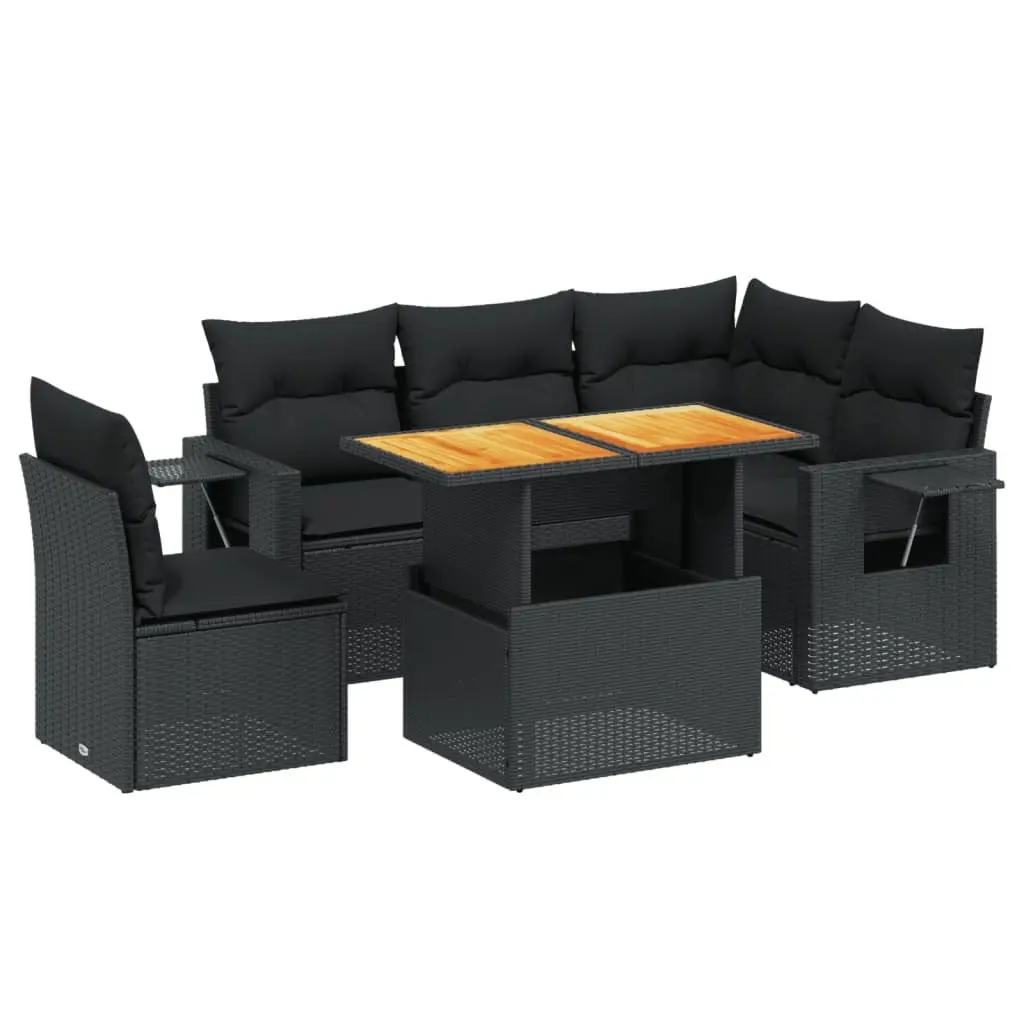 Garden Sofa Set 6 Piece Black Poly Rattan Outdoor Furniture Patio Seating