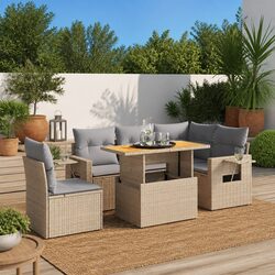 Garden Sofa Set 6 Piece Outdoor Furniture Patio Beige Poly Rattan with Cushions
