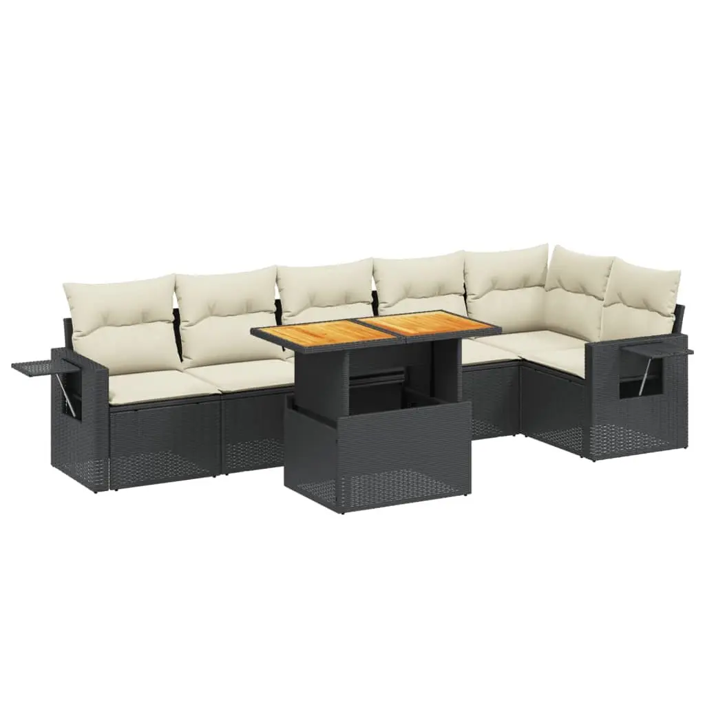 7 Piece Garden Sofa Set Outdoor Furniture Black Poly Rattan Patio Seating