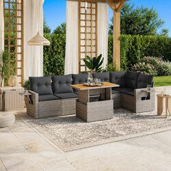 Compact 7 Piece Grey Garden Sofa Set for Outdoor Use