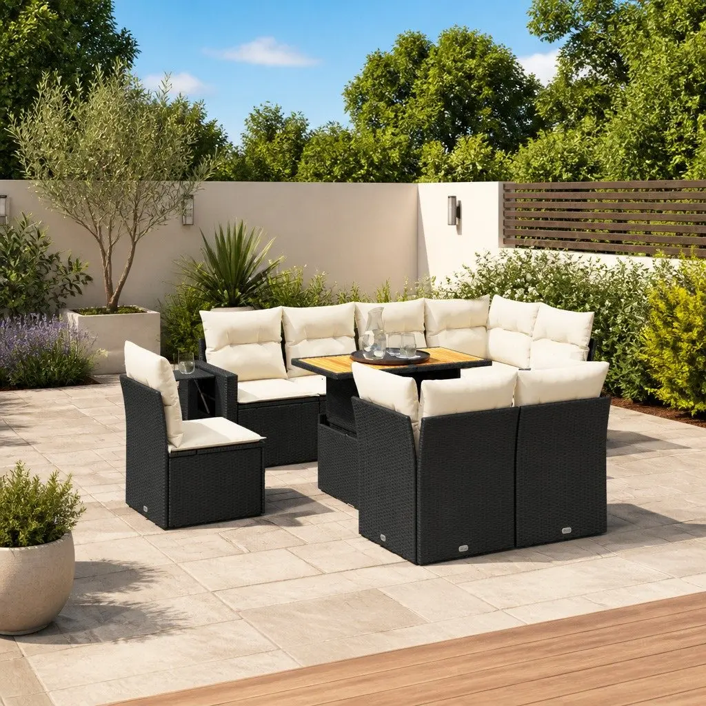 Garden Sofa Set Black 9 Piece Modular Outdoor Furniture PE Rattan Adjustable Table