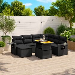 8 Piece Garden Sofa Set with Cushions Black Outdoor Patio Furniture Modular