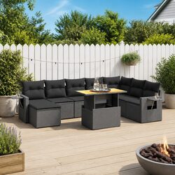 Garden Sofa Set 9 Piece Outdoor Furniture Patio Black Poly Rattan Modular