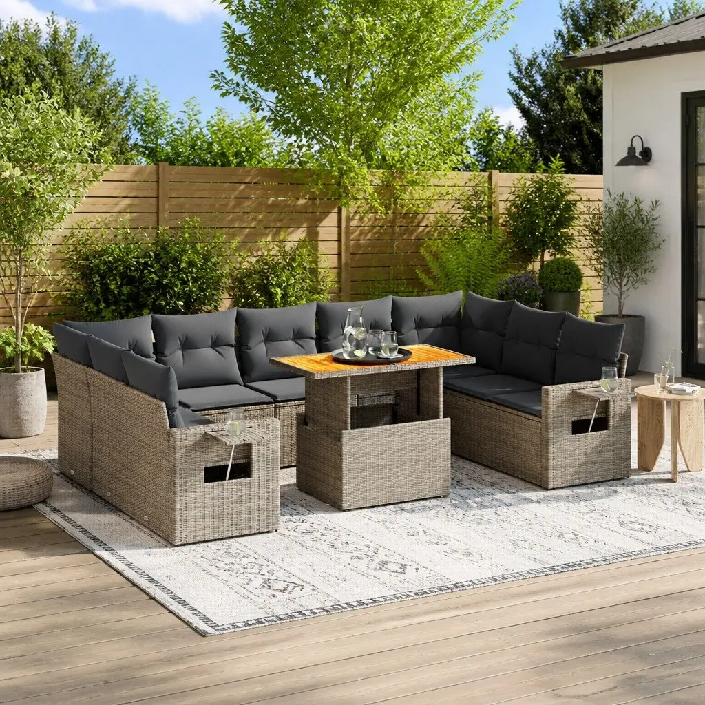 Garden Sofa Set Grey 10 Piece Outdoor Furniture Poly Rattan Adjustable Table Foldable Side Tables