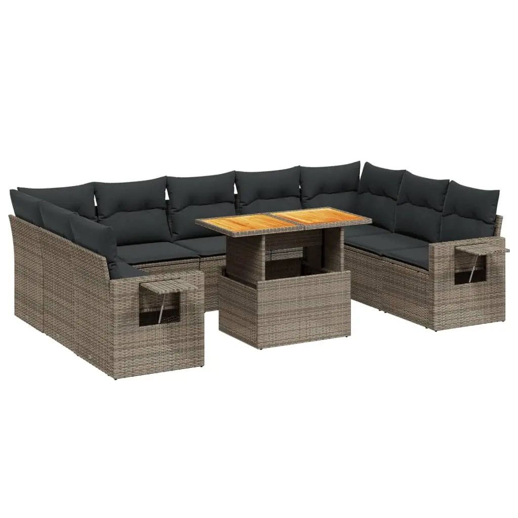 Garden Sofa Set Grey 10 Piece Outdoor Furniture Poly Rattan Adjustable Table Foldable Side Tables