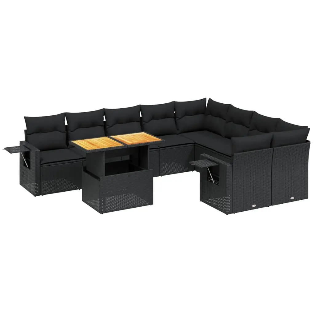 Garden Sofa Set 10 Piece Outdoor Furniture Black Poly Rattan Patio Lounge Suite