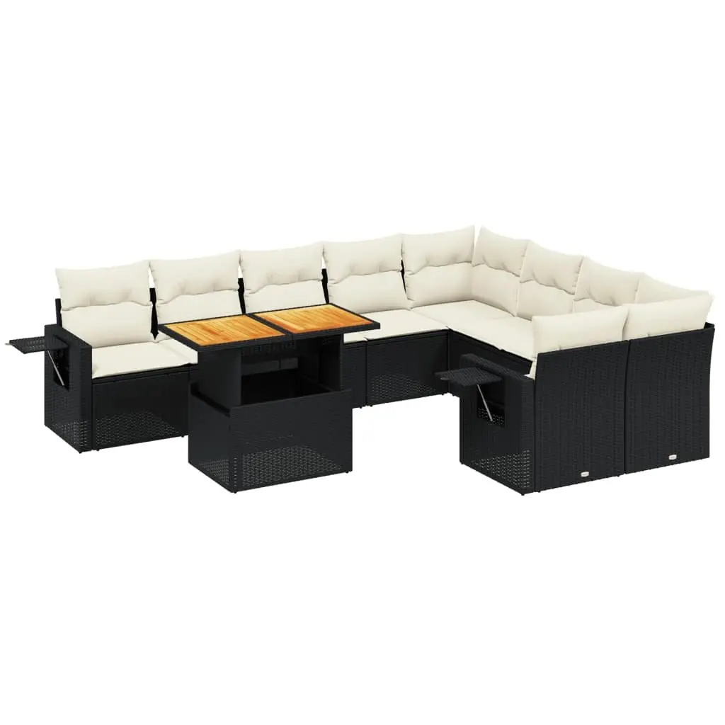Garden Sofa Set 10 Piece Outdoor Furniture Black Poly Rattan Patio Lounge with