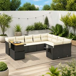 Garden Sofa Set 10 Piece Outdoor Furniture Black Poly Rattan Patio Seating