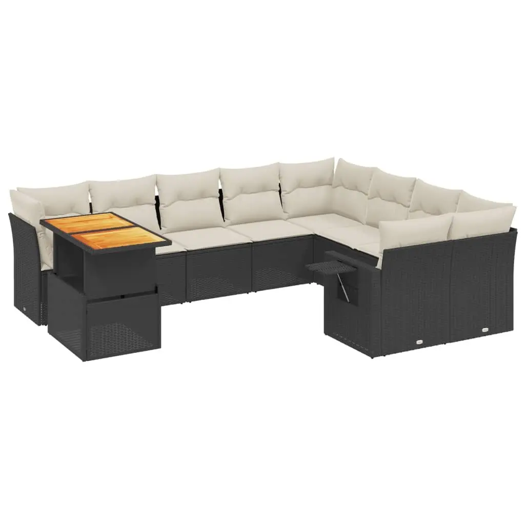 Garden Sofa Set 10 Piece Outdoor Furniture Black Poly Rattan Patio Seating