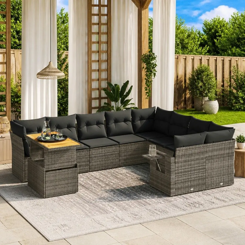 Garden Sofa Set 10 Piece Outdoor Furniture Grey Poly Rattan Modular Patio Lounge