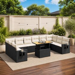 Garden Sofa Set 11 Piece Outdoor Furniture Black Poly Rattan Modular Patio
