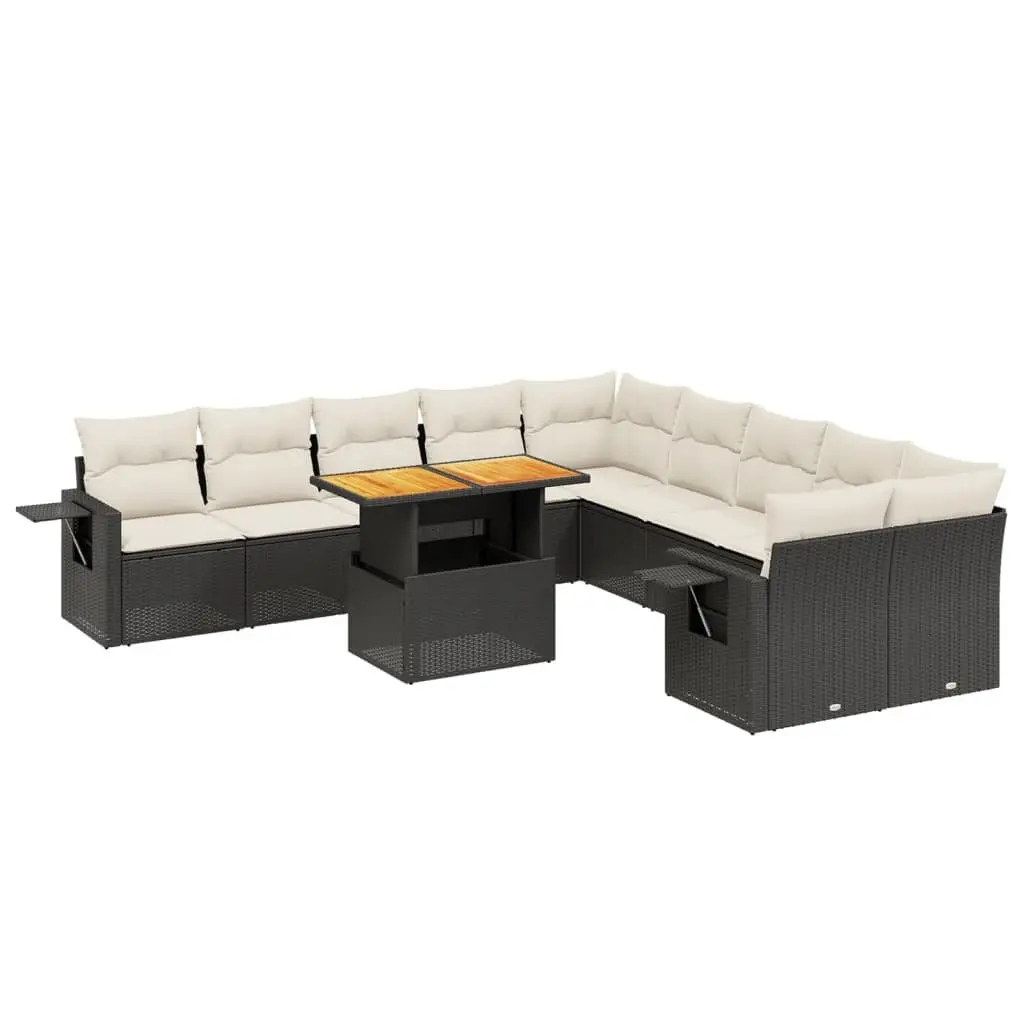 Garden Sofa Set Black 11 Piece Outdoor Patio Furniture Poly Rattan with Cushions