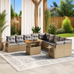 Garden Sofa Set 11 Piece Outdoor Furniture Patio Lounge Beige Poly Rattan