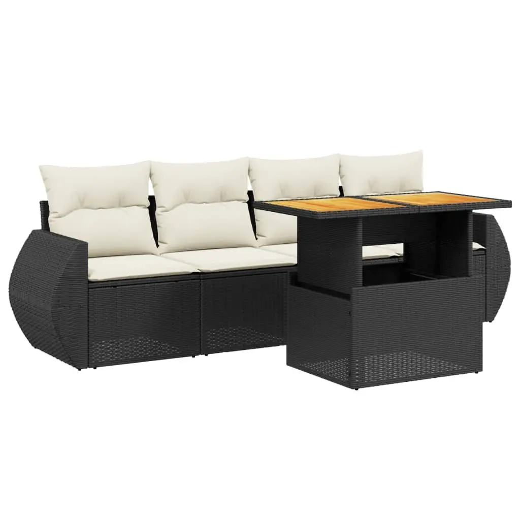 5 Piece Garden Sofa Set Outdoor Furniture Black PE Rattan with Cushions Patio