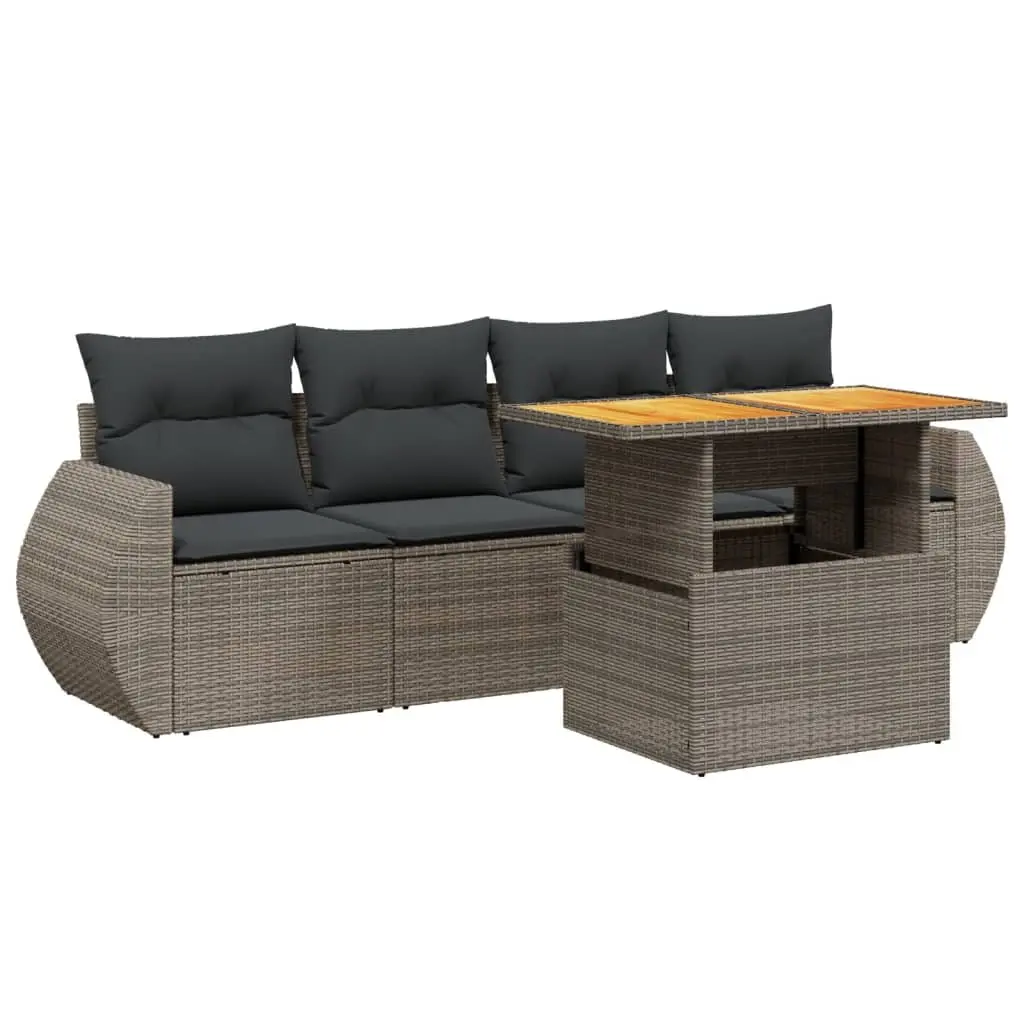 5 Piece Garden Sofa Set Outdoor Patio Furniture Grey Poly Rattan with Cushions