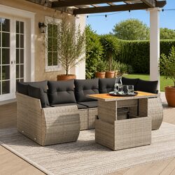 Garden Sofa Set 7 Piece Outdoor Furniture Grey Poly Rattan Modular Patio Lounge