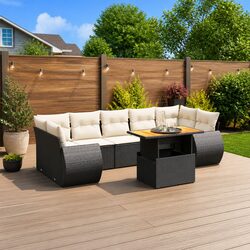 8 Piece Outdoor Garden Sofa Set with Cushions Black Poly Rattan Patio Furniture