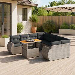 Garden Sofa Set 9 Piece Outdoor Furniture Patio with Cushions Grey Poly Rattan